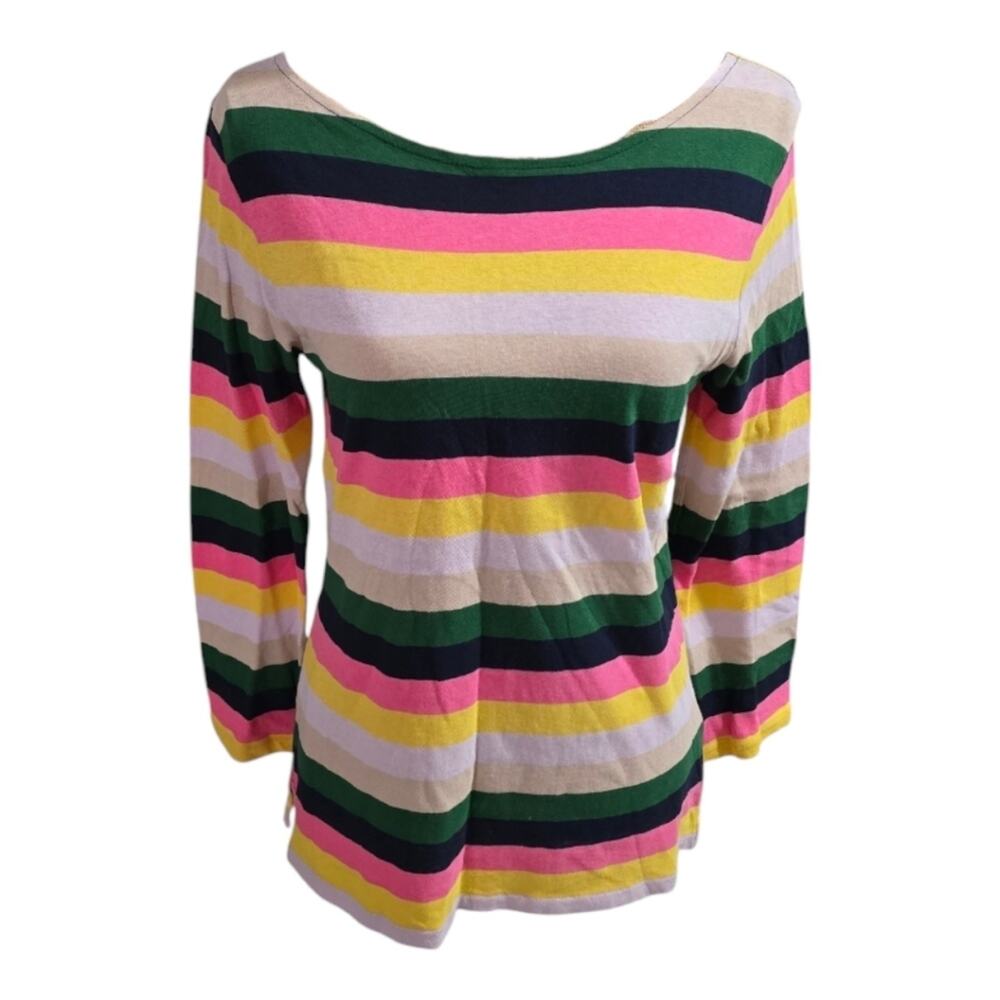 J. CREW Pink Green Cream Colorful Striped Boatneck Top Size Small New